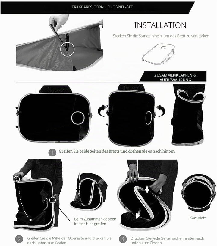 NZQXJXZ Cornhole Spiel Outdoor, Tragbar & Zusammenklappbar, Cornhole Toss Set mit 10 Sandsäckchen un