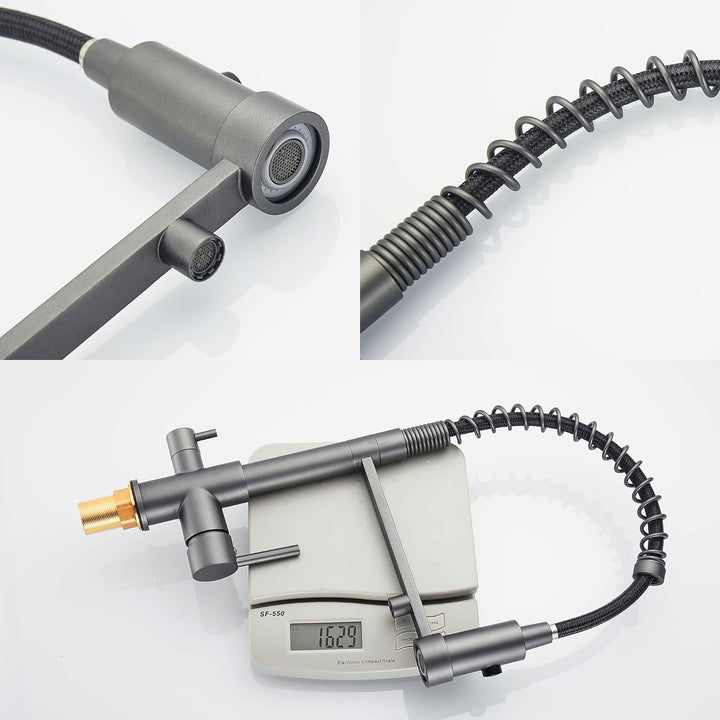 3 Wege Wasserhahn Küche, Ausziehbar Küchenarmatur, Spültischarmatur aus Messing, 3 in 1 Mischbatteri