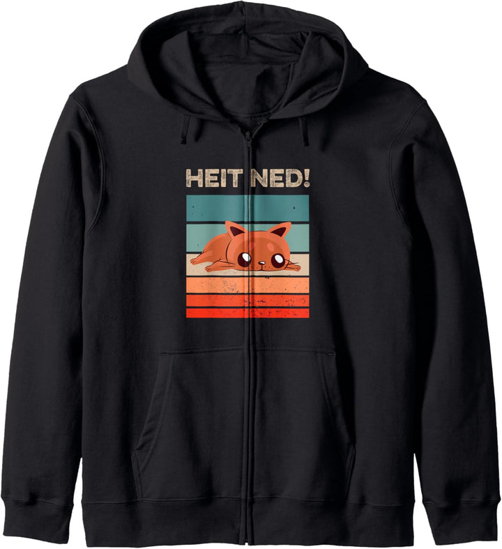 Lustiges Katzen Design mit fauler Katze und Heit ned Kapuzenjacke