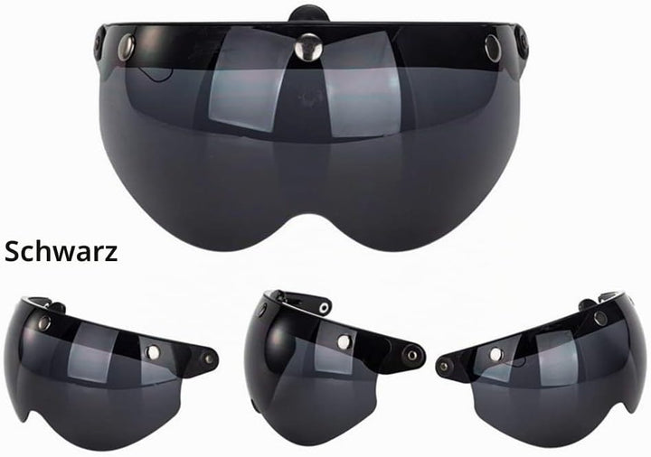 Wopohy Helmvisier Universelles 3 Druckknopf Winddichtes Sonnenschutz Halbgesicht-Retro Motorradhelm