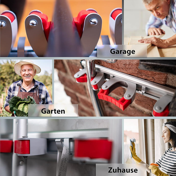 GARLAVIE Gerätehalter mit 4 Haltern und 5 Haken (45cm) I flexible Besenhalterung Wand für mehr Ordnu