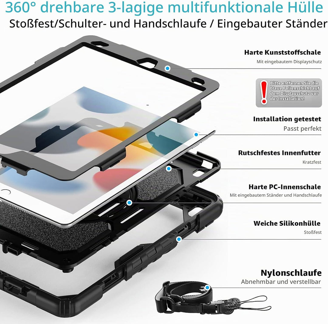 Timecity Hülle für iPad 9./8./7. Generation,iPad 10.2 Zoll Stossfest Robuste mit Displayschutz 360°-