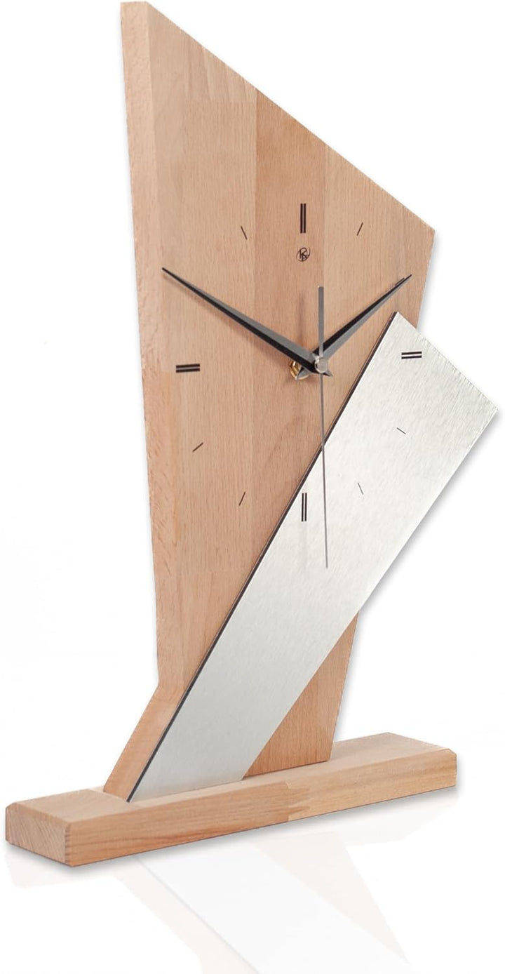 Kreative Feder Designer-Standuhr „Brown Square“ aus Massivholz – Tischuhr in modernem Metallic-Look
