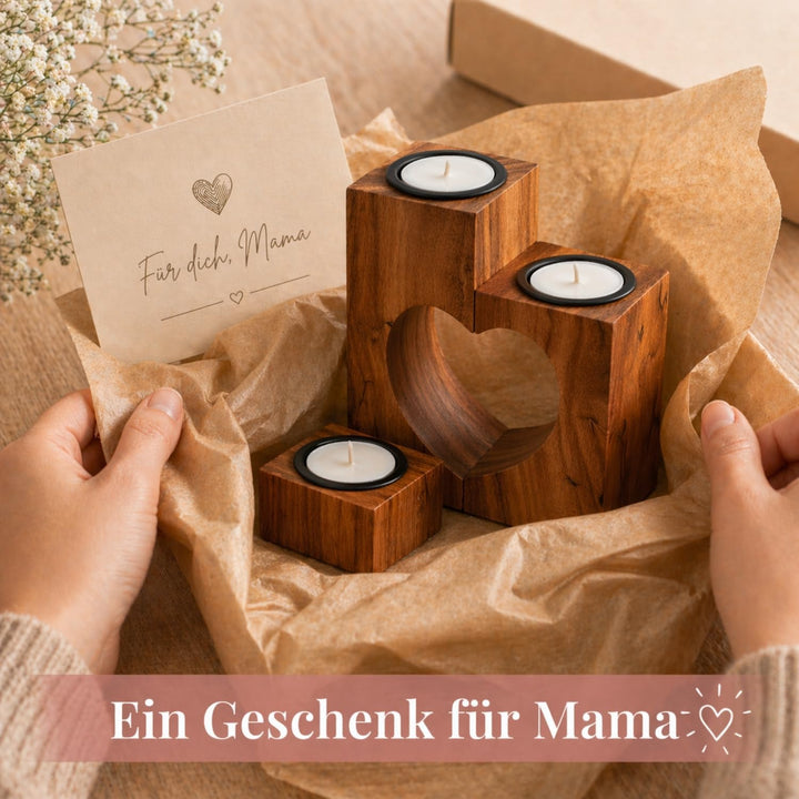 Plogis Herz Teelichthalter Holz - 3er Set aus 15cm Akazie - Kerze Jahrestag Geschenk für Sie - Holzh