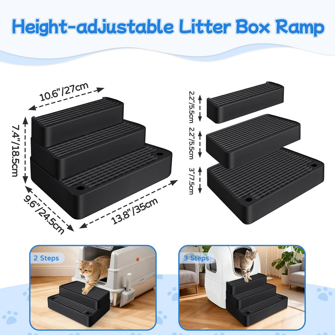 Verstellbare 3-stufige Katzentoilettenrampe, Katzen Treppen & Stufen mit Filterfunktion, leicht zu r