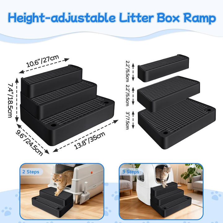 Verstellbare 3-stufige Katzentoilettenrampe, Katzen Treppen & Stufen mit Filterfunktion, leicht zu r