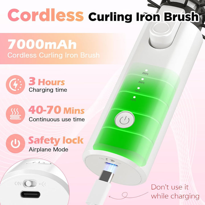 Schnurloser Lockenstab 32mm, Curling Iron mit 4 Temperaturen Tragbare Reise, 7000 mAh USB-aufladbare