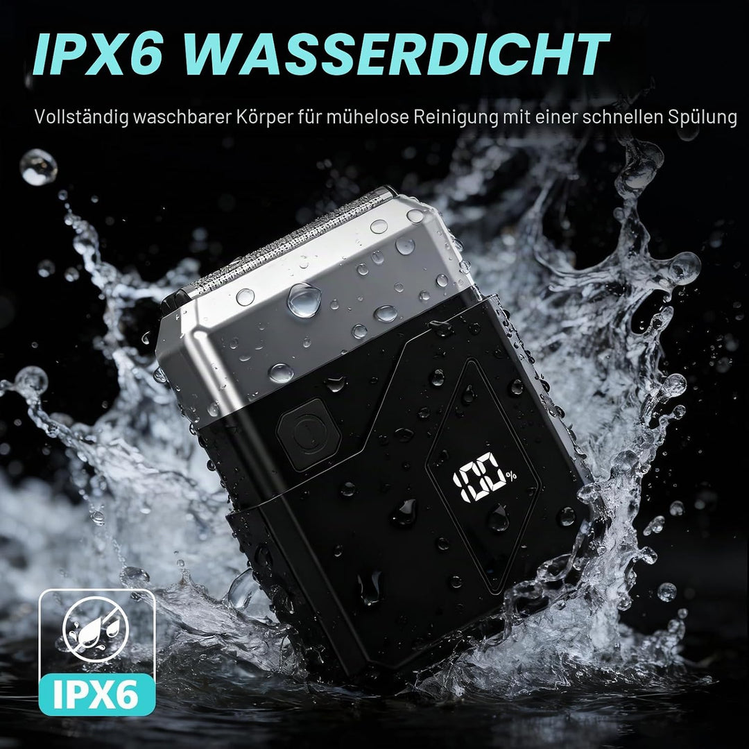 Elektrorasierer Herren, Rasierer Herren Elektrisch mit LED-Anzeige, Mini Foil Shaver IPX7 Nass-Trock