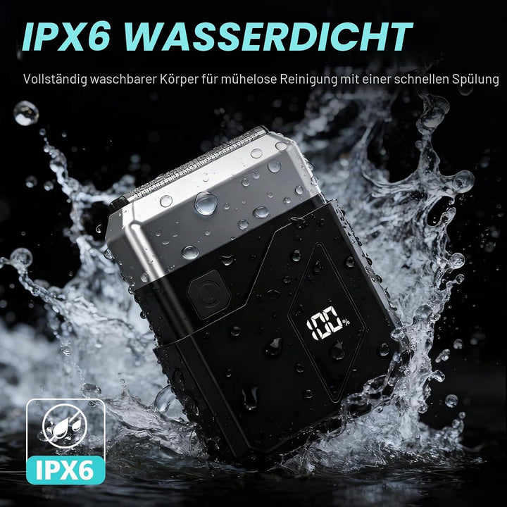 Elektrorasierer Herren, Rasierer Herren Elektrisch mit LED-Anzeige, Mini Foil Shaver IPX7 Nass-Trock
