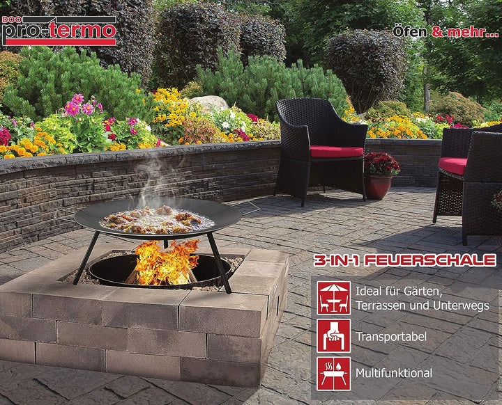 ProTermo Grill- und Feuerschale Ø 48,5 cm oder Ø 62,5 cm, multifunktionale Camping Feuerschale mit a