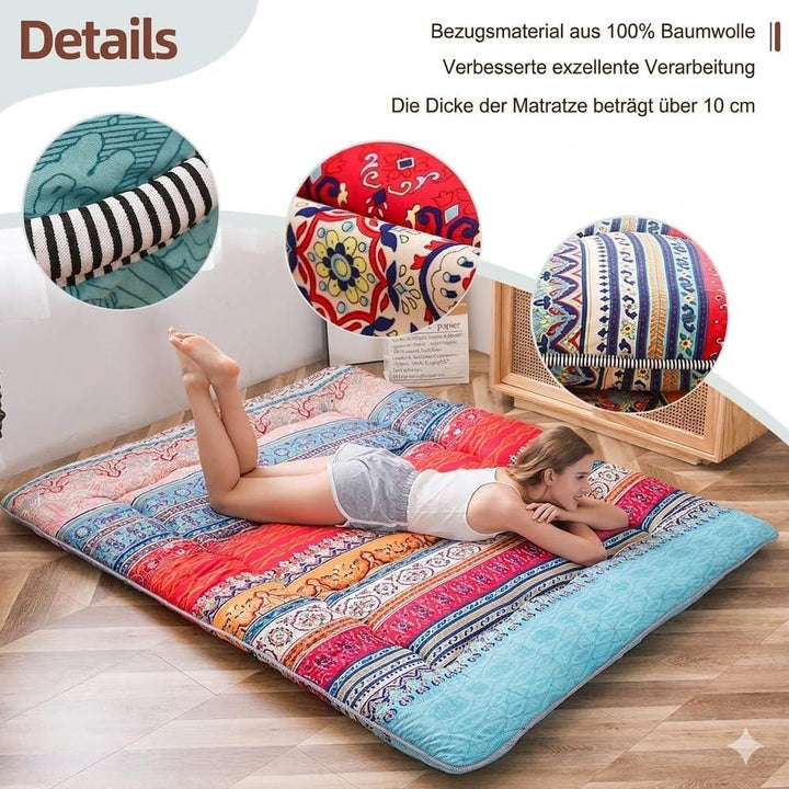 MAXYOYO Böhmische Retro Futon Matratze - Vintage Blumenmuster japanische Bodenmatratze - rollbar ver