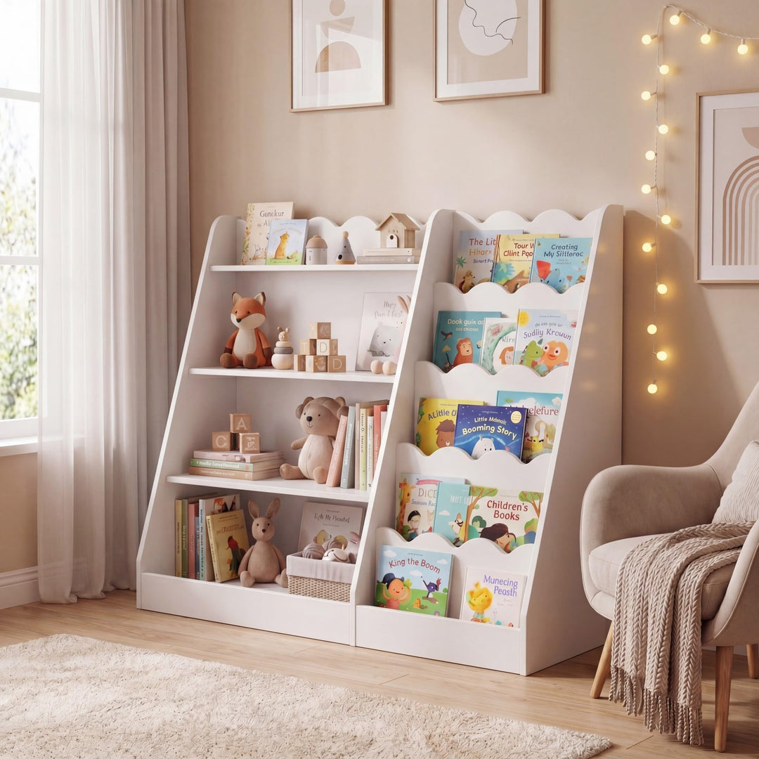 RELAX4LIFE Kinder Bücherregal, Montessori Kinderregal aus Holz, Spielzeugregal mit 4 offenen Fächern