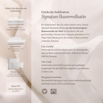 bo&button® Luxus Mako Satin Bettwäsche Set, 100% Bio Baumwolle (Long Staple 300), ALLE GRÖssEN, seid