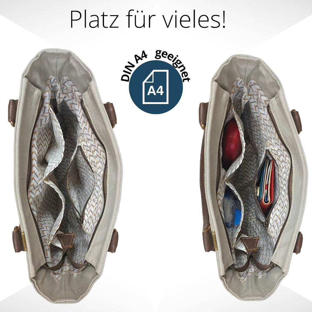 Domelo Damen Handtasche. Trachtentasche aus Canvas &amp; Leder. Schultertasche in Vintage Trachten Stil.