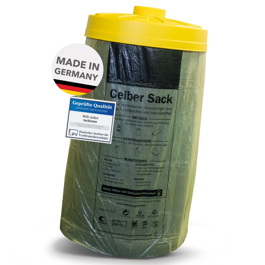 Sacktonne schwarz mit gelbem Deckel- für Gelber Sack Ständer Müllsackständer, Müllständer, Wertstoff