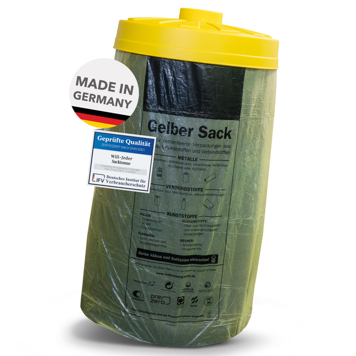 Sacktonne schwarz mit gelbem Deckel- für Gelber Sack Ständer Müllsackständer, Müllständer, Wertstoff