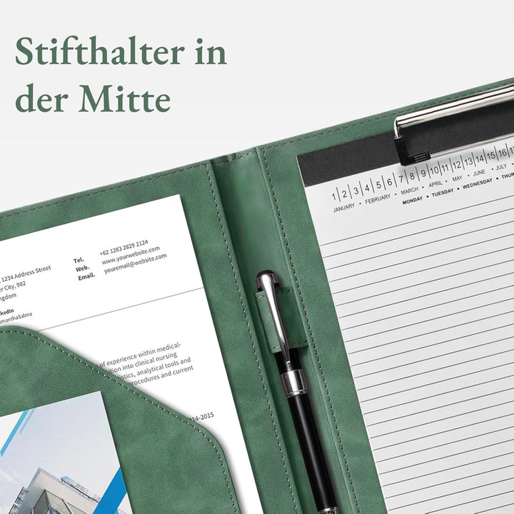 Mymazn Klemmbrett A4 mit Deckel, Mappe A4 Schreibmappe Klemmbrettmappe, PU-Leder Konferenzmappe mit