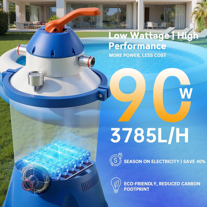 Sandfilteranlage Pool für Aufstellpool 3785L/h 90W - Komplettset Poolpumpe Sandfilter für kleine Poo