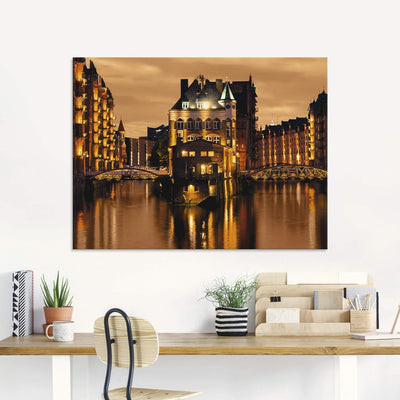 ARTland Glasbilder Wandbild Glas Bild einteilig 80x60 cm Querformat Städte Hamburg Speicherstadt Geb