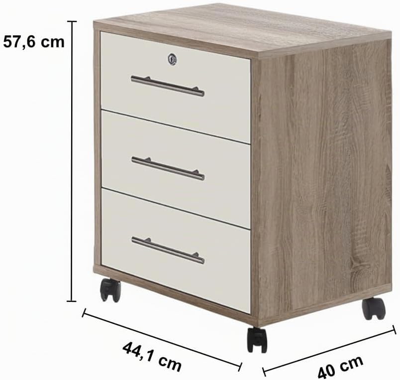moebel-dich-auf Rollcontainer TABOR in Eiche Sonoma weiss matt 3 Schubkästen 44,1 cm breit, Rollcont