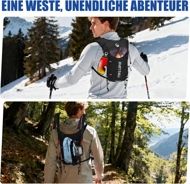 Laufweste Damen mit 2L TPU Trinkblase/500ml Trinkflasche, Leichter Trinkrucksack Laufen Herren 6L, R