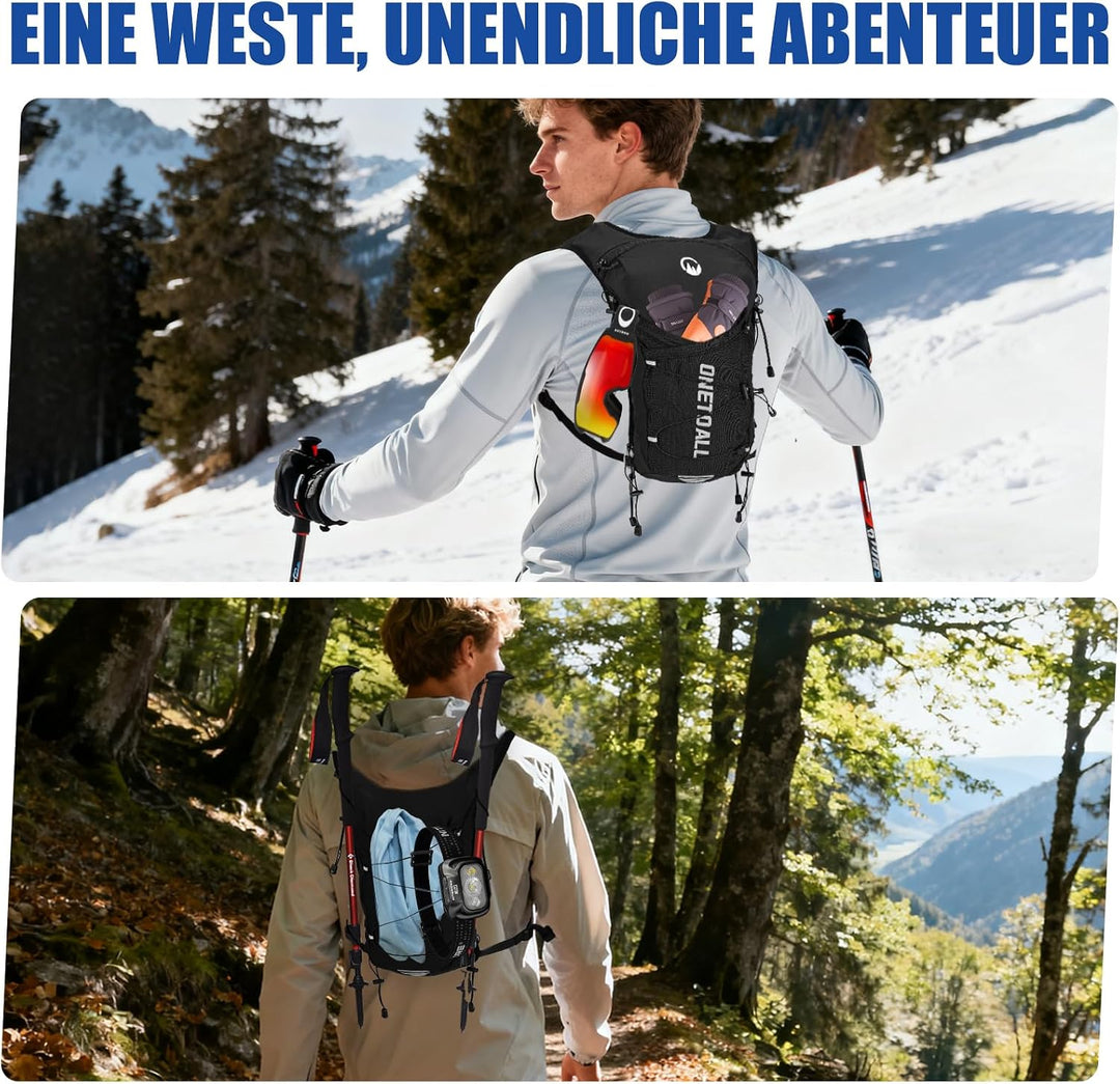Laufweste Damen mit 2L TPU Trinkblase/500ml Trinkflasche, Leichter Trinkrucksack Laufen Herren 6L, R