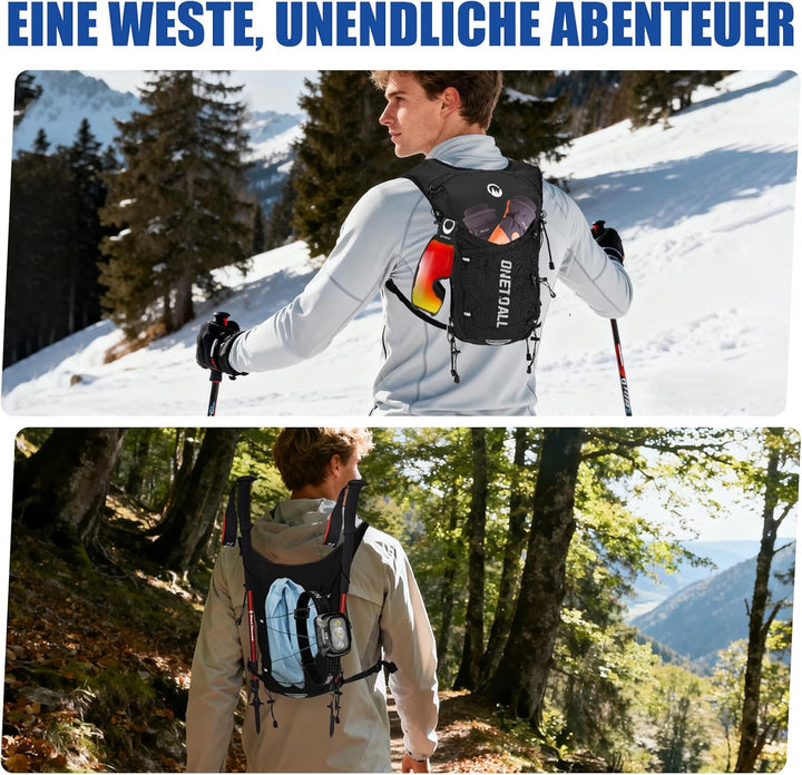 Laufweste Damen mit 2L TPU Trinkblase/500ml Trinkflasche, Leichter Trinkrucksack Laufen Herren 6L, R
