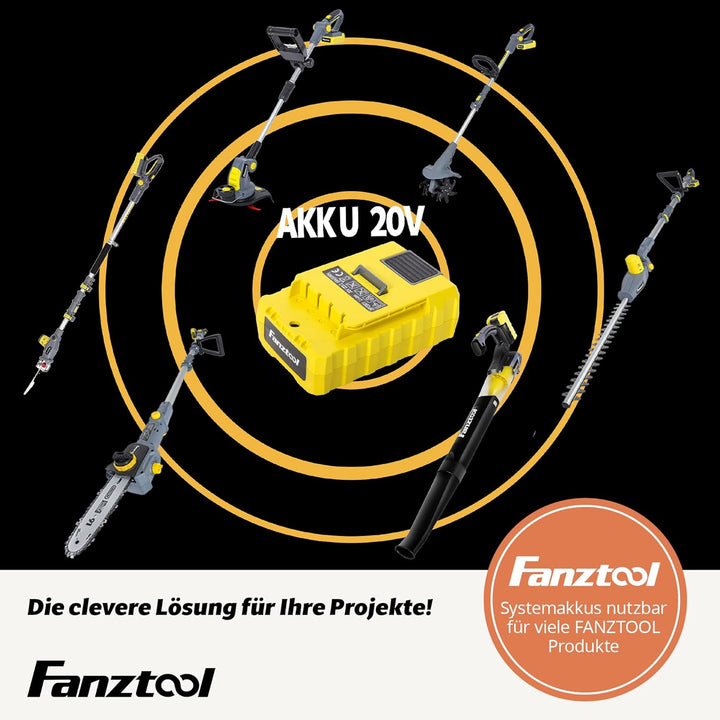 FANZTOOL Akku Rasentrimmer 20V, inkl. 2Ah Akku, Ladegerät, Gerade Messer für Glatt- und Feinschnitt