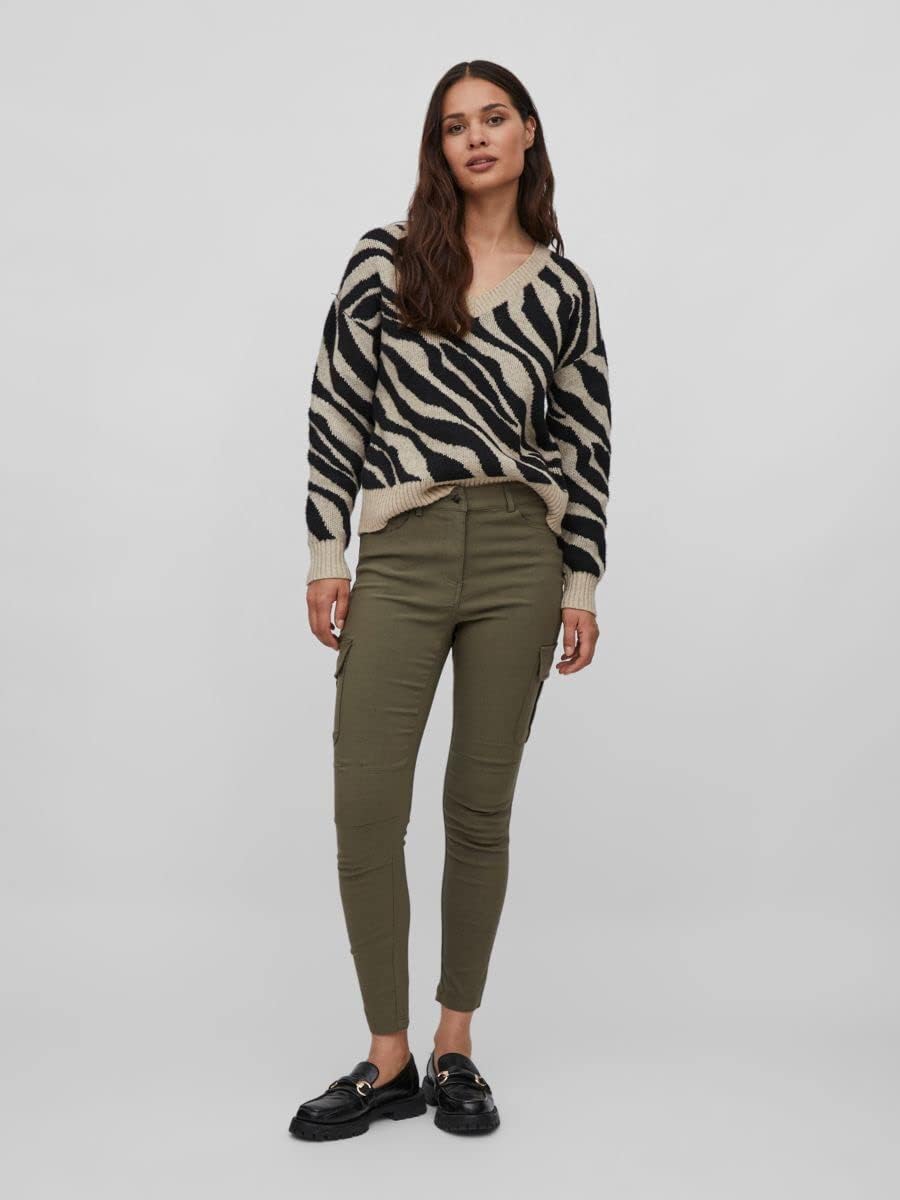 Vila Damen Viril Feami Mix V-Neck L/S Knit Top-noos Pullover XL Natural Melange/Pattern:with Black,