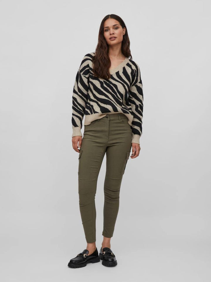 Vila Damen Viril Feami Mix V-Neck L/S Knit Top-noos Pullover XL Natural Melange/Pattern:with Black,