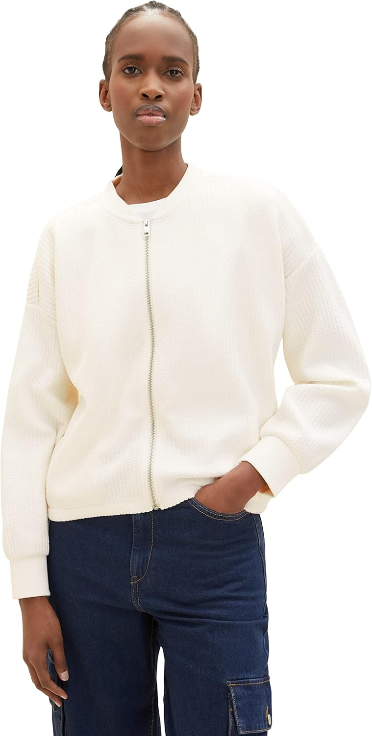TOM TAILOR Denim Damen Sweatjacke mit Struktur L 10348 - Gardenia White, L 10348 - Gardenia White