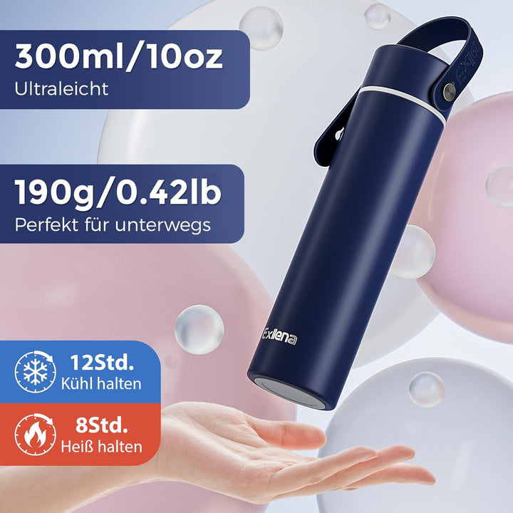 Exllena Trinkflasche Klein 300ml mit Verstellbarer Silikon-Griff – Mini Thermosflasche mit Edelstahl