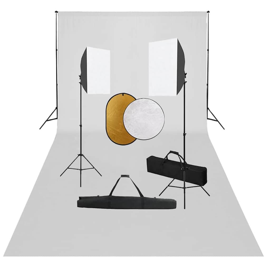 Fotostudio-Set mit Softboxen, Hintergrundsystem, Reflektor, 2 Softboxen 40x60 cm, 4 höhenverstellbar