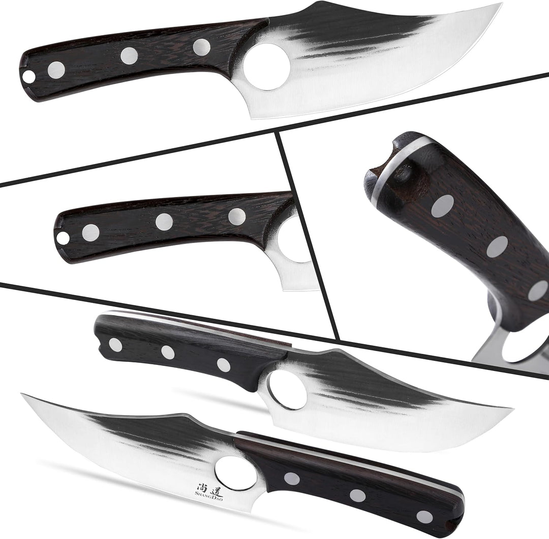 SHANGDAO Boningmesser, 15.3cm Wikingermesser für Fleischschnitt, mit hohem Kohlenstoffstahlhacker, g