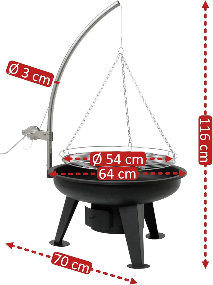 BBQ-Toro Schwenkgrill Ø 64 cm | Holzkohlegrill mit Feuerschale | Dreibein für Gulaschkessel | Grillr