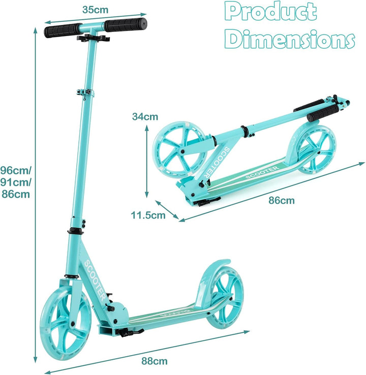 KOMFOTTEU Scooter Tretroller Klappbar, Cityroller Kickscooter mit 2 LED Rädern & Tragegurt, ‎Roller