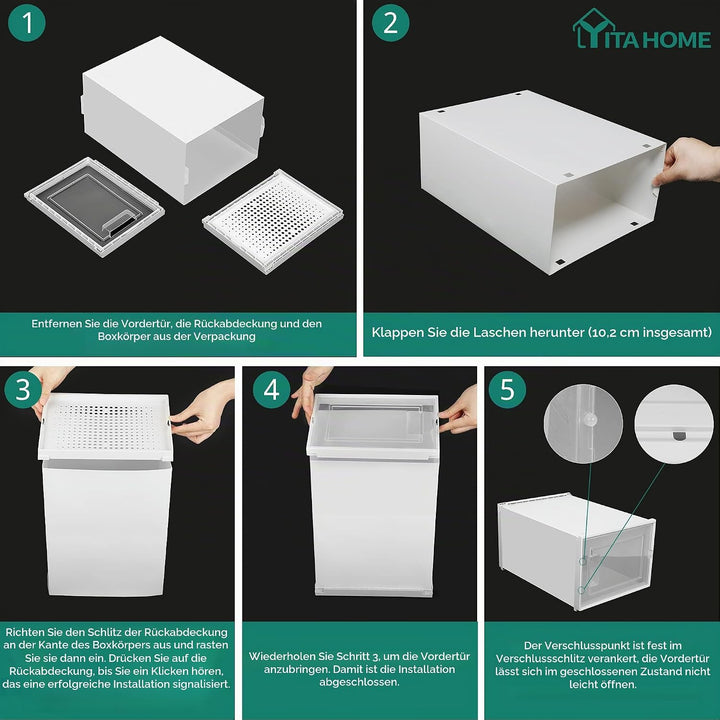 YITAHOME Schuhboxen, 6er Set, Schuhkarton stapelbar stabil, Aufbewahrungsboxen für Schuhe mit transp