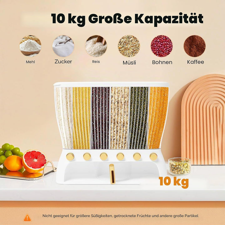 Müslispender, Linsenspender Getreidespender mit 6 Gittern Speicher Box Trockenfutter Müslispender fü