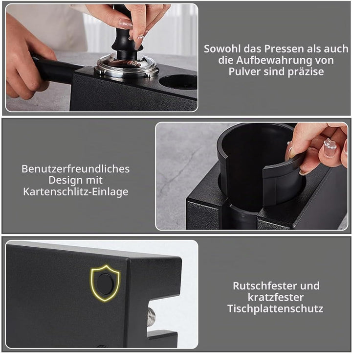 Tamperstation 51–58 mm Schwarz, Höhenverstellbare Espresso Tamping Station aus ABS, Siebträger Zubeh