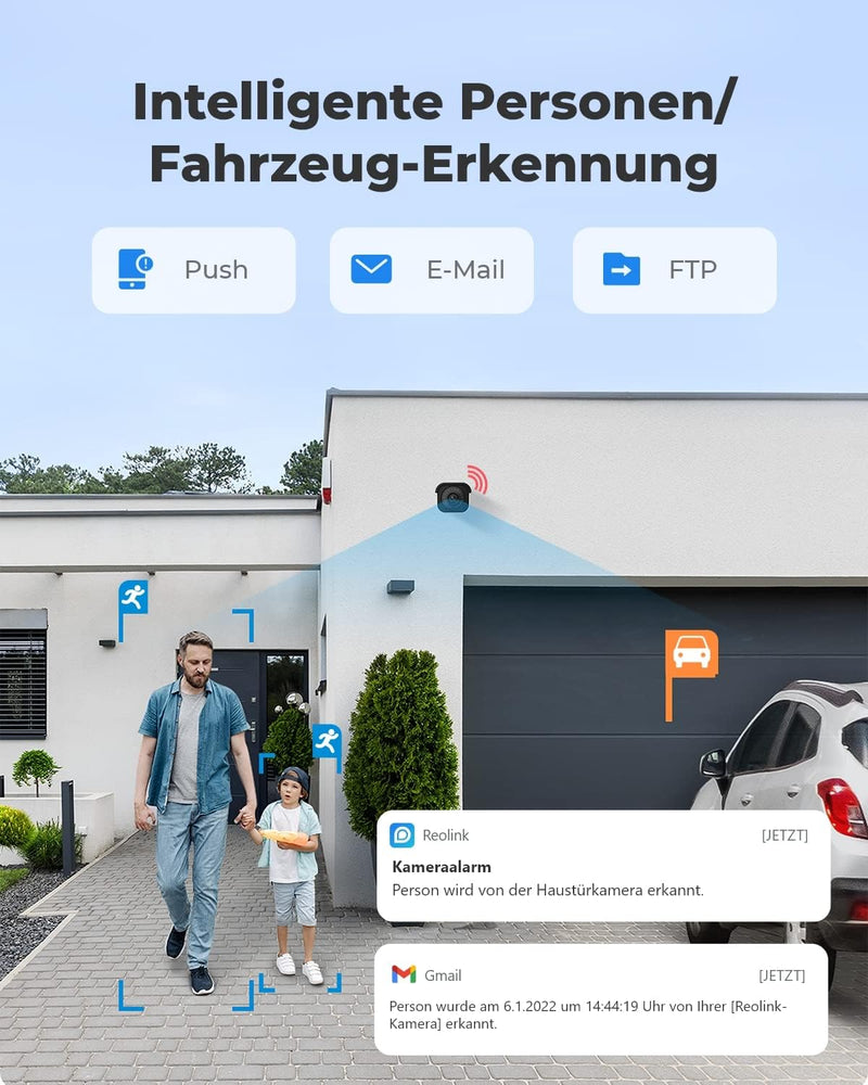 Reolink 4K Smarte PoE Überwachungskamera Aussen mit Personen-/Fahrzeug-/Tiererkennung, 8MP IP Kamera