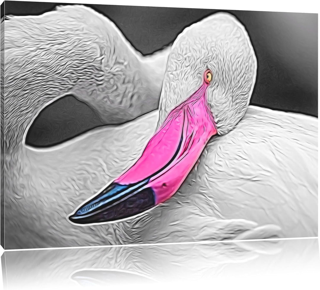 anmutiger Flamingo schwarz/weiss Deluxe Format: 100x70 cm auf Leinwand, XXL riesige Bilder fertig ge