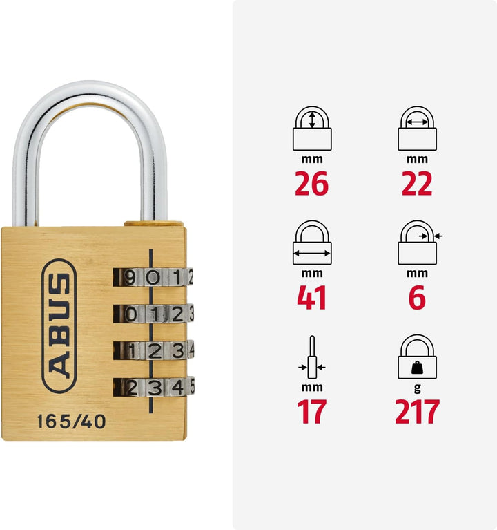 ABUS Zahlenschloss 165/40 - Vorhängeschloss aus Messing - mit individuell einstellbarem Zahlencode -