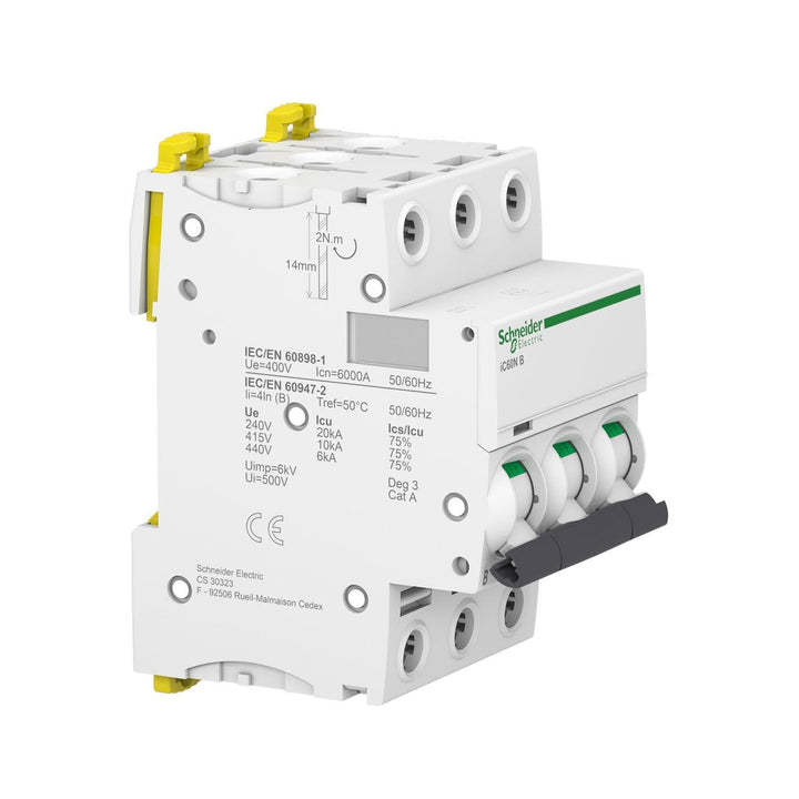 Schneider Electric A9F74363 IC60N Trennschalter, Acti9, 3P, 63A, Krümmung C, 50/60 Hz, Weiss