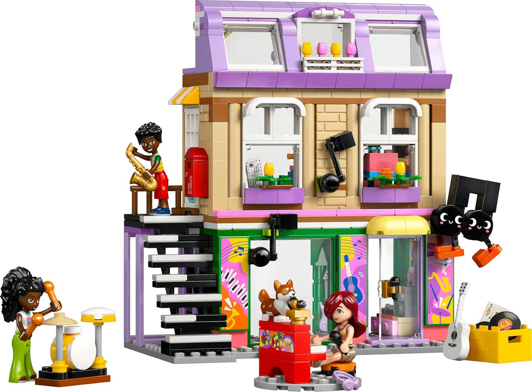 LEGO Friends Musikladen & Wohnung - Spielzeug mit 3 Mini-Puppen, Einer Corgi Tierfigur und Musikinst