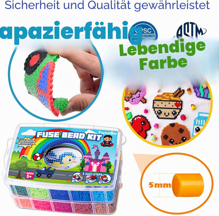 FunzBo Sicherungsperlen-Set – Perler-Perlen-Set mit 23000 5 mm Perlen für die Schmuckherstellung, 10