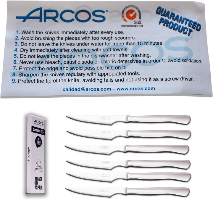 Arcos Fleischmesser-Set | 6 Stück | Steakmesser Marke Arcos | Edelstahl-Besteck | Klinge 110 mm | Mo