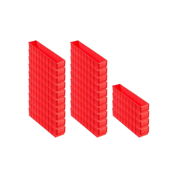 SuperSparSet 24x Rote Industriebox 500 S | HxBxT 8,1x9,1x50cm | 2,8 Liter | Sichtlagerkasten, Sortim
