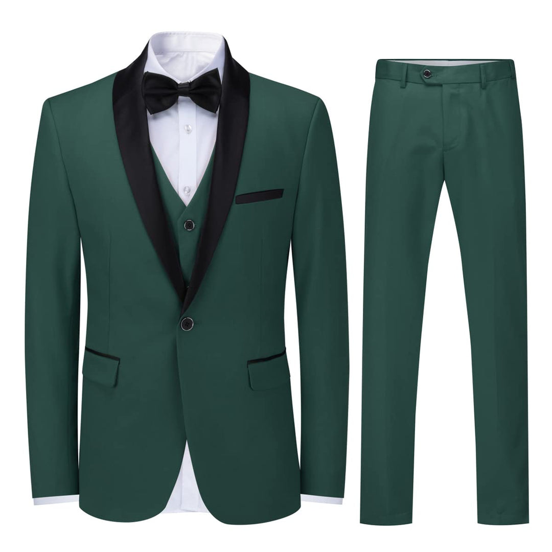 Sliktaa Herren Anzug 3 Teilig Slim Fit Reihe Einfarbig Stoff Business Shawl Kragen Klassisch Tunika
