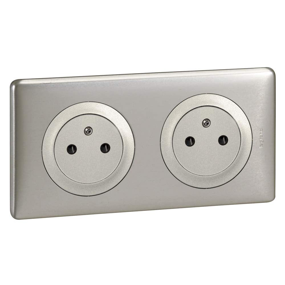 Legrand Céliane Komplettset, 2 Steckdosen, 2-polig, mit Erdung verdrahtet/Einbaudose, 230 V, grau, 2