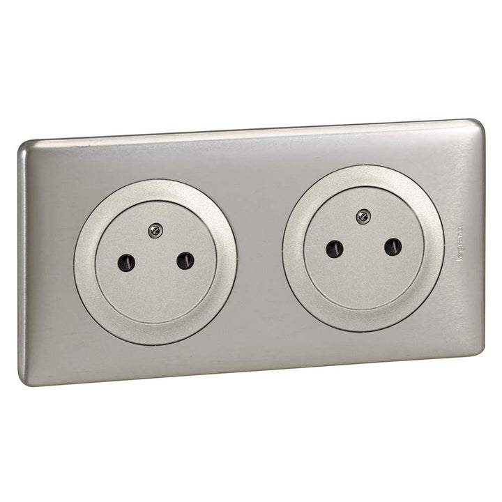 Legrand Céliane Komplettset, 2 Steckdosen, 2-polig, mit Erdung verdrahtet/Einbaudose, 230 V, grau, 2